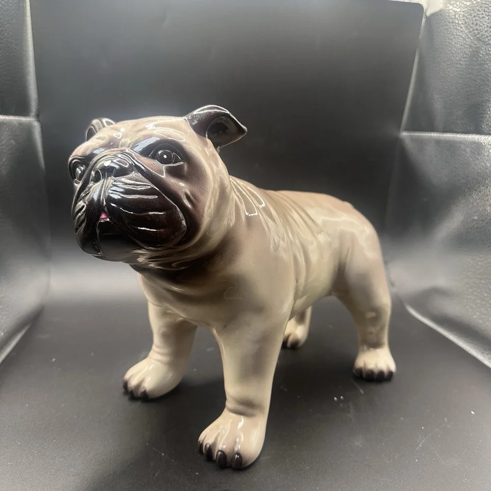 Vintage‎ Bulldog Porcelain Figurine Brown Old Money Decor 8 Inch Tall 10.5
